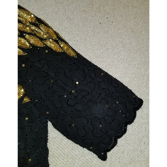 Womens Top-ROAMAN'S-'Black/Bronze' beaded silky holiday formal whimsigoth-24W - Picture 3 of 8